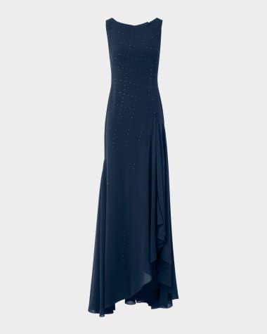 Akris Studded Sleeveless Asymmetric Flared Maxi Dress