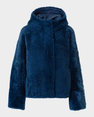 Akris Gracie Lamb Shearling Hooded Jacket