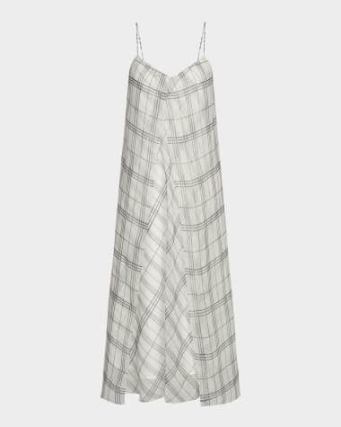 Vince Sleeveless Sheer Plaid Midi Dress