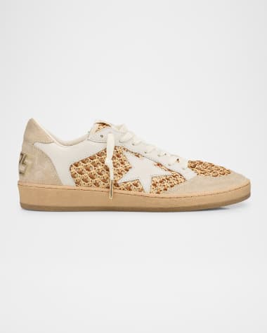 Golden Goose Ballstar Raffia Net Leather Low-Top Sneakers