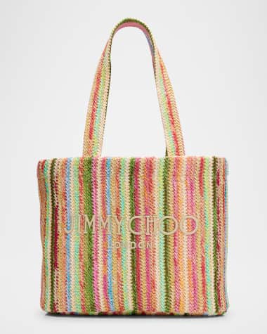 Jimmy Choo Beach Medium Striped Raffia Tote Bag