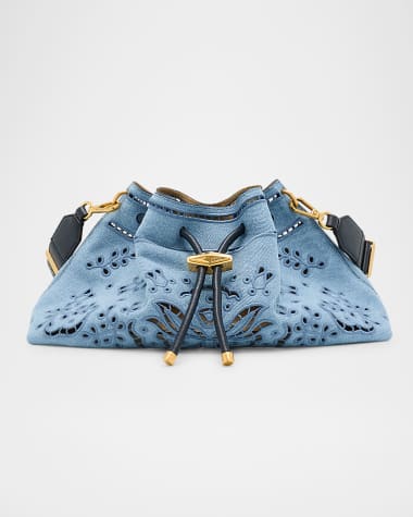 Jimmy Choo Bon Bon Cinch Eyelet Denim Bucket Bag