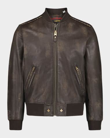 Robert Graham Men's Leather Embroidered-Damask Bomber Jacket