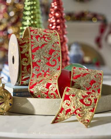 D. Stevens Velvet Sequined Acanthus-Trim Ribbon, 3.75" x 10 Yards