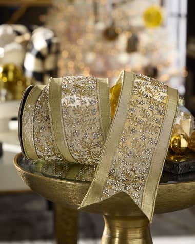D. Stevens Metallic Dupioni Crystal Branch Ribbon, 4" x 5 Yards