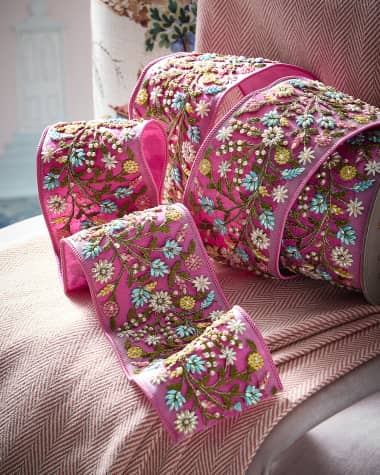 D. Stevens Dupion Jeweled Floral Applique Ribbon, 3.75" x 5 Yards