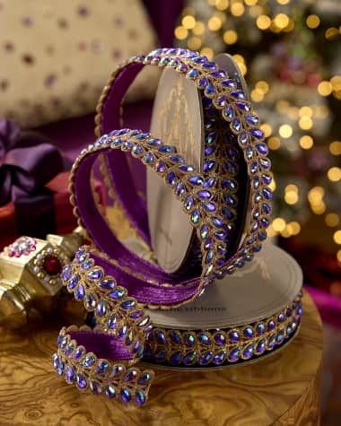 D. Stevens Jewel Aurora Borealis Honey Locust Leaves Christmas Ribbon