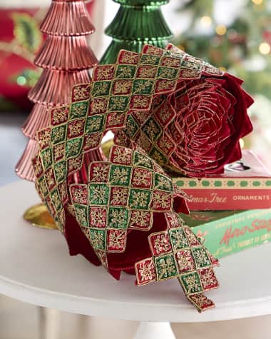 D. Stevens Sequin Harlequin-Patterned Metallic Dupion Ribbon, 4"W x 5 Yards