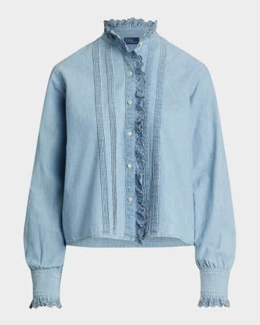 Polo Ralph Lauren Ruffle-Trim Chambray Top