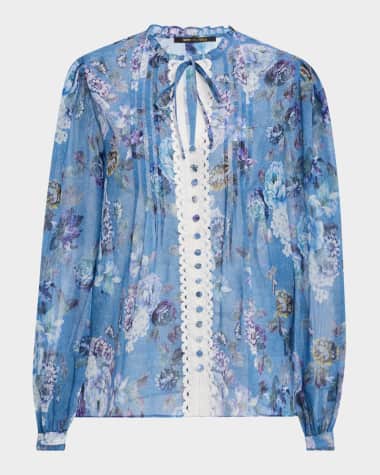 Kobi Halperin Ingrid Pintuck Floral-Print Blouse