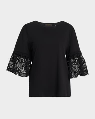 Kobi Halperin Amanda Floral Lace-Cuff Cotton T-Shirt
