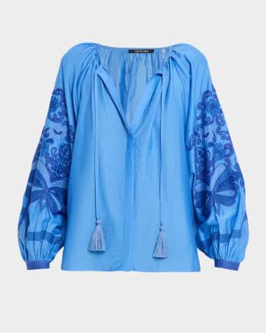 Kobi Halperin Addie Embroidered Cotton-Silk Blouse