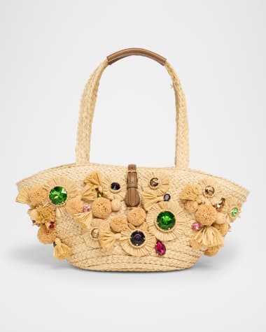 Dolce&Gabbana Floral Embellished Raffia Tote Bag