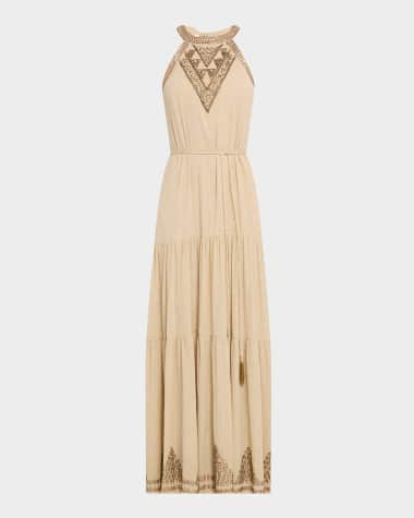 Kobi Halperin Paige Beaded Tiered Halter Maxi Dress
