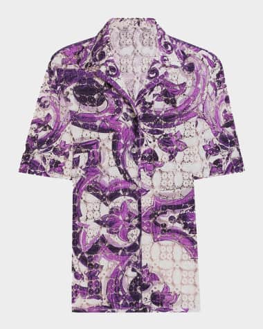 Dolce&Gabbana Majolica-Printed Crochet Lace Camp Shirt