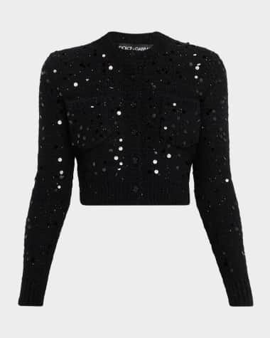 Dolce&Gabbana Sequined Wool Crop Crewneck Cardigan