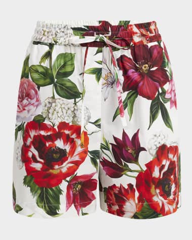 Dolce&Gabbana Anemone Floral Popeline Drawstring Shorts