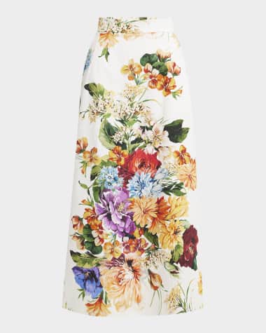 Dolce&Gabbana Floral Bouquet Creton A-Line Midi Skirt