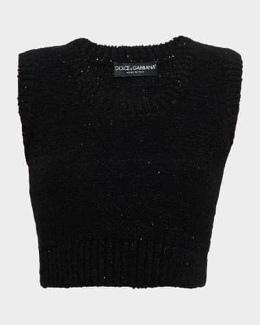 Dolce&Gabbana Misto Paillette Boucle Crop Tank Top