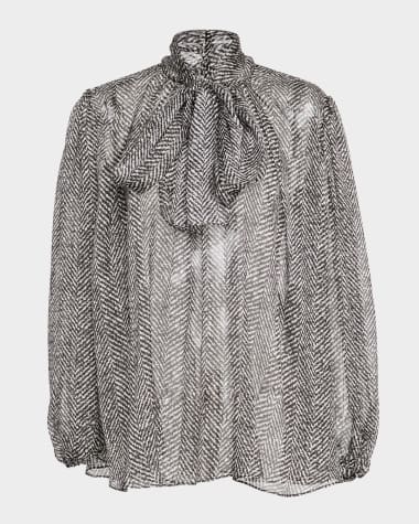 Dolce&Gabbana Chevron Chiffon Neck-Tie Blouse