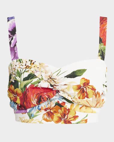 Dolce&Gabbana Floral Bouquet Ruched Creton Crop Top
