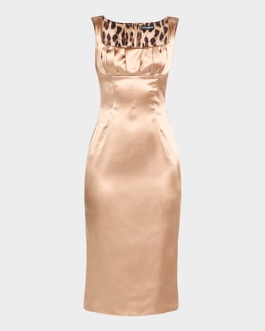 Dolce&Gabbana Sleeveless Pleated Stretch Satin Midi Dress