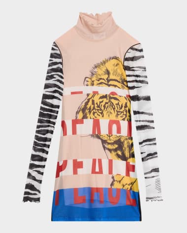 Moschino Jeans Printed Mesh Turtleneck Mini Dress