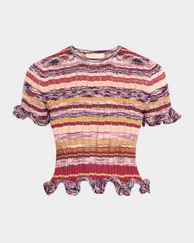Ulla Johnson Miya Short-Sleeve Knit Ruffle Top