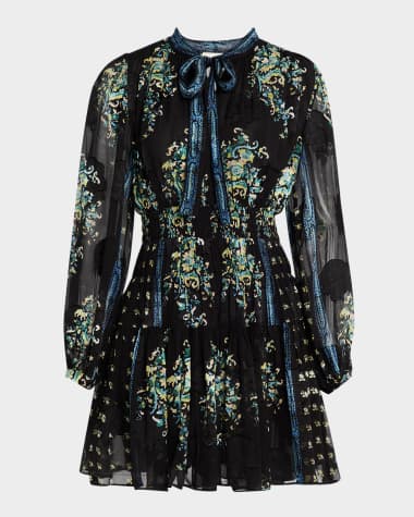Ulla Johnson Maris Necktie Long-Sleeve Mini Dress