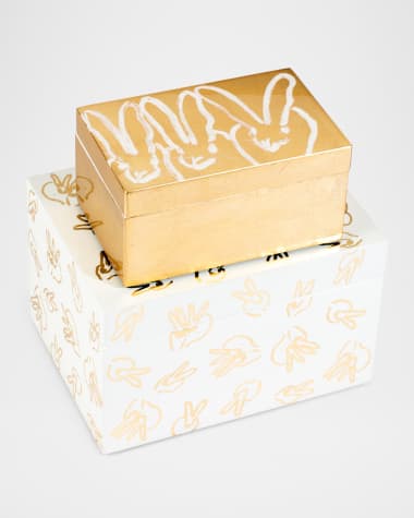 Hunt Slonem Bunny Stack Gold Leaf & Lacquer Boxes, Set of 2