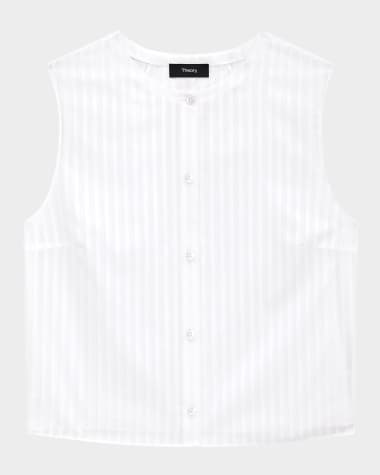 Theory Stripe Button-Front Sleeveless Shell