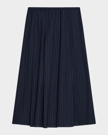 Theory Stripe Pleated Midi Skirt