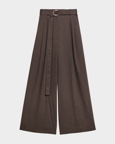 Helmut Lang Wide Double-Pleat Trousers with Belt