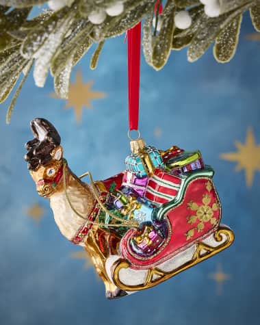 John Huras Reindeer and Sleigh Ornament