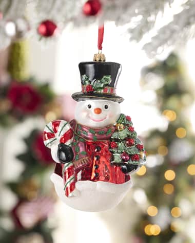Neiman Marcus Elegant Snowman with Candy Cane and Tree Christmas Ornament