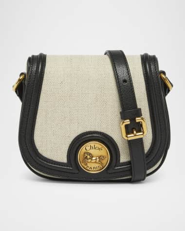Chloe Horse Medal Small Saddle Crossbody Bag in Canvas Leather