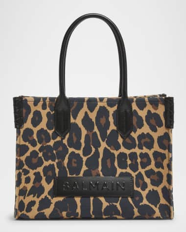 Balmain B-Army Shopper Shoulder Bag in Leopard-Print Canvas
