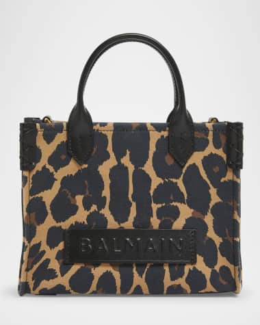 Balmain B-Army Small Shopper Shoulder Bag in Leopard-Print Canvas