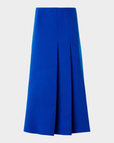 Akris Pleated Wool Flannel Double-Face A-Line Midi Skirt