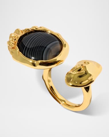 Alexis Bittar Brut Banded Agate Coin Open Statement Ring