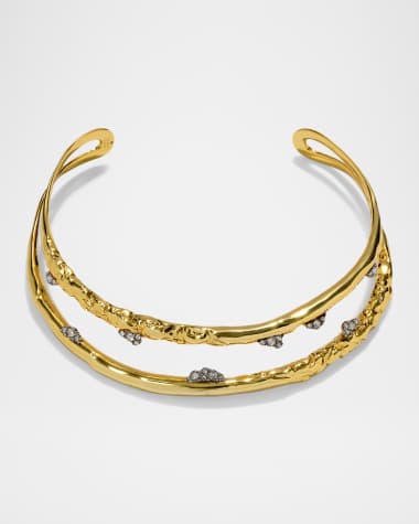 Alexis Bittar Brut Gold Crystal Thorned Open Collar