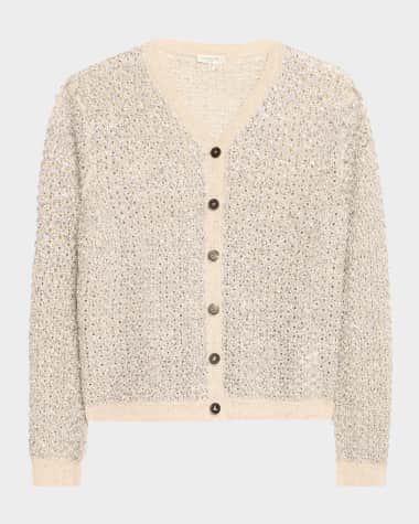 Lafayette 148 New York Metallic-Stitch Pointelle Cardigan