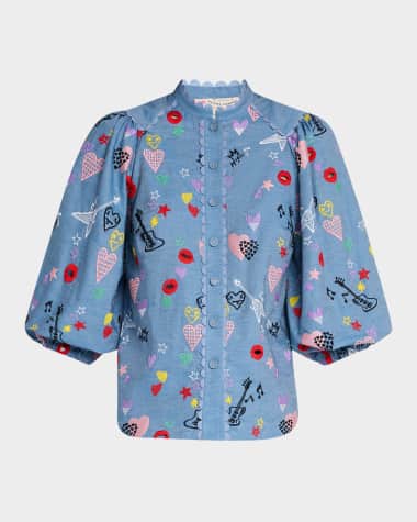 Maison Common Rock And Romance Embroidered Balloon-Sleeve Shirt