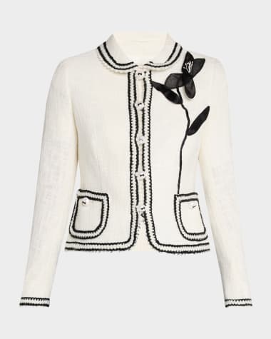 Maison Common Peter-Pan Collar Cotton-Blend Jacket With Flower