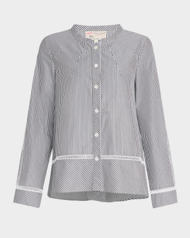 Maison Common Striped Cotton Shirt with Lattice Detail
