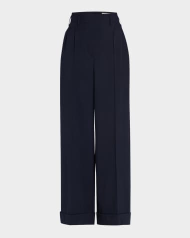 Maison Common Wool-Blend Wide-Leg Cuffed Pants