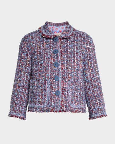 Maison Common 3/4-Sleeve Paillette Multi Tweed Caban Jacket