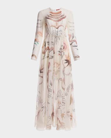 Altuzarra Sybbeline Long-Sleeve Drawstring Silk Maxi Dress