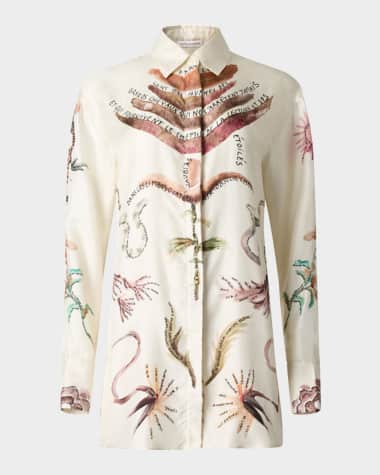 Altuzarra Chika Printed Silk Button-Down Top
