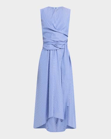 Altuzarra Penny Striped Draped Wrap Midi Dress